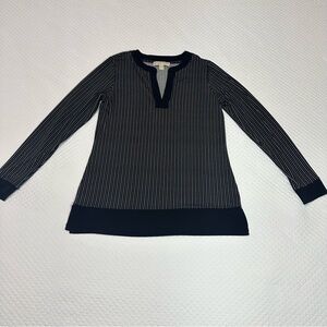 Michael Kors Black with Pinstripe V-Notch Long Sleeve Tunic